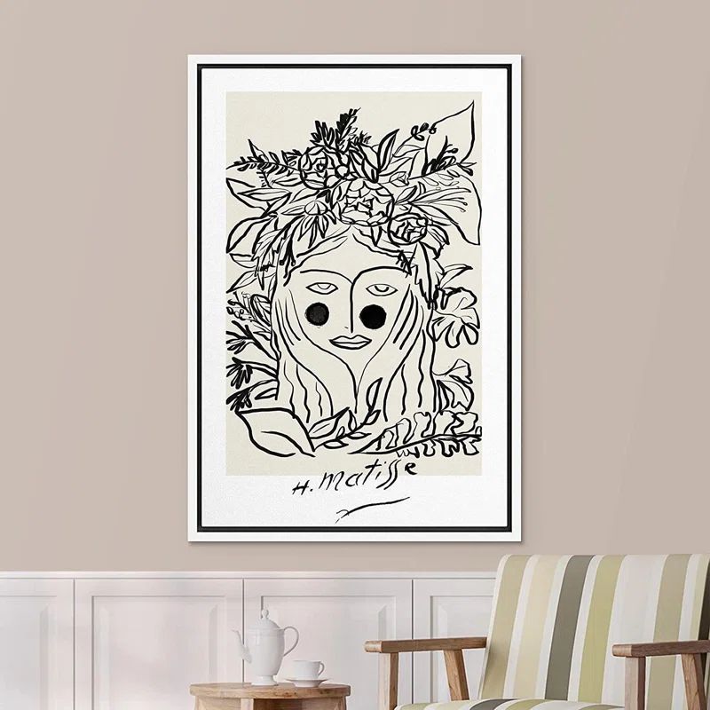 Modern Geometric Black Floral Woman Framed Canvas Print, 16" x 24"