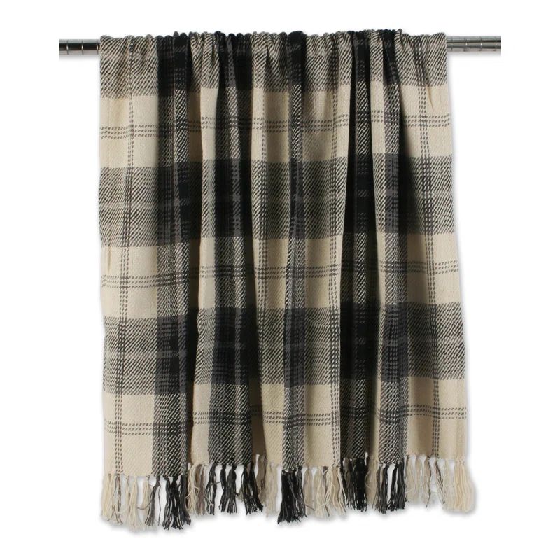 Black and Off-White Plaid Cotton Throw Blanket