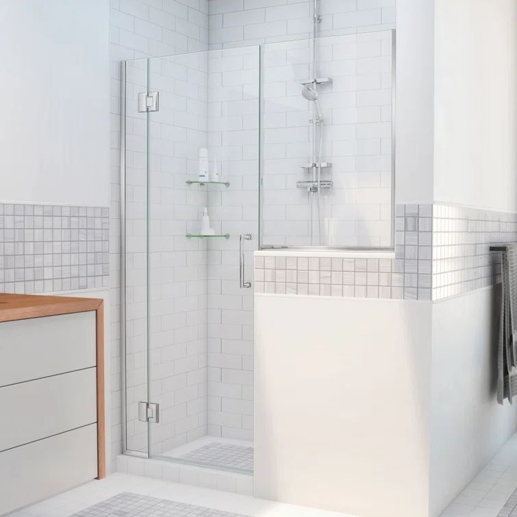 72" Frameless Clear Glass Shower Door with Distressed Bronze Hinges