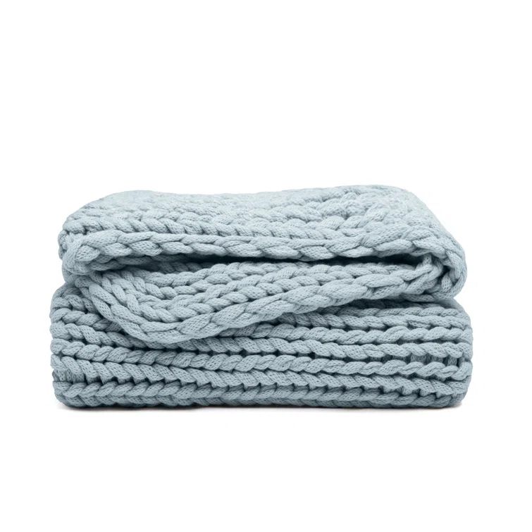 Light Blue Chunky Knit Acrylic Throw Blanket