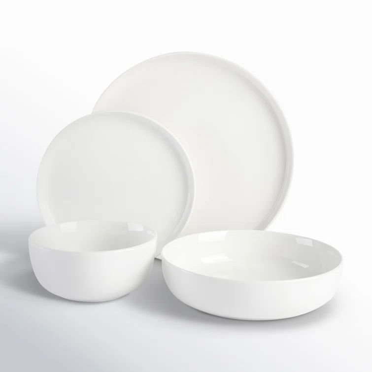 Oslo White Porcelain 16-Piece Dinnerware Set, Service for 4
