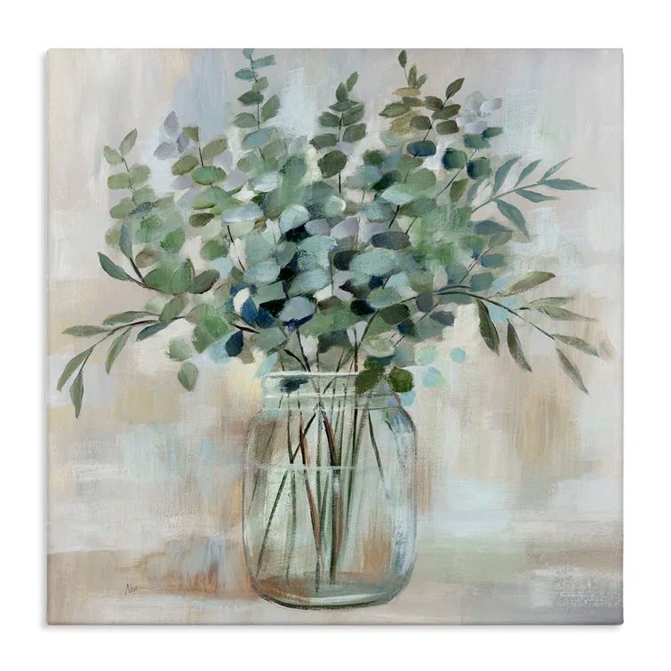 Eucalyptus Arrangement in Rustic Jar Canvas Wall Art, 30 x 30