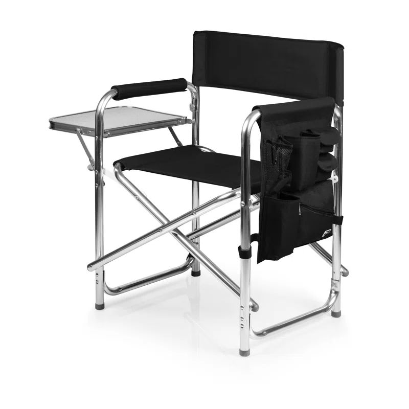 Black Aluminum Camping Chair with Side Table and Storage