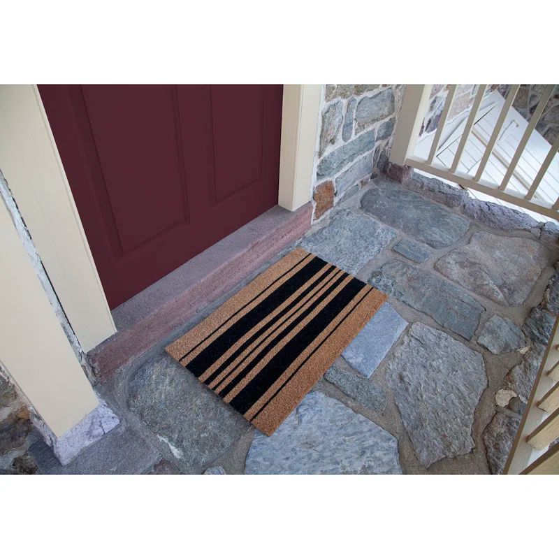 Bold Stripes Black and Natural Coir Outdoor Doormat