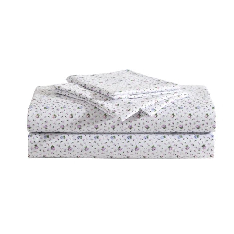 Twin XL White and Purple Floral Microfiber Sheet Set