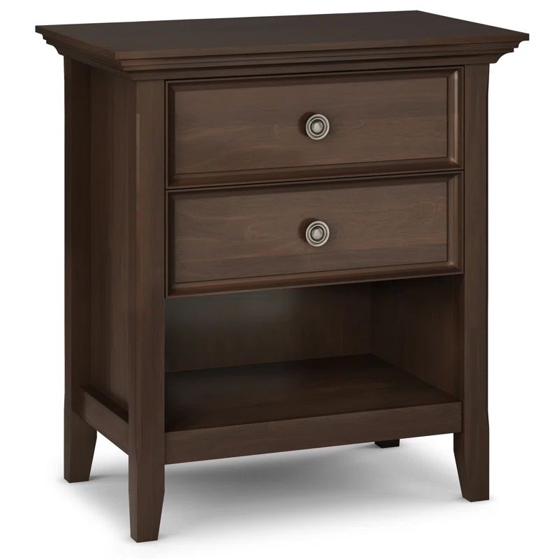 Natural Aged Brown Solid Wood 2-Drawer Bedside Table
