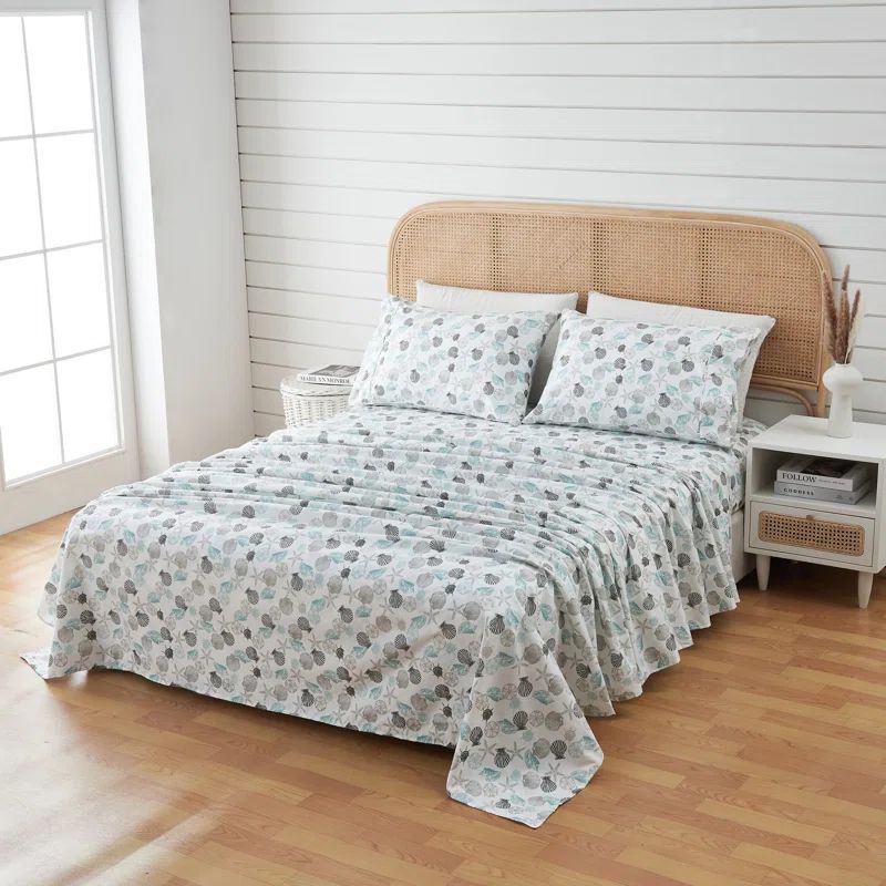 King Coastal Seashell Print Microfiber Sheet Set