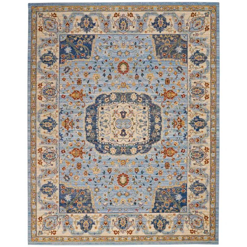 Handmade Light Blue Wool Medallion 8' x 10' Area Rug