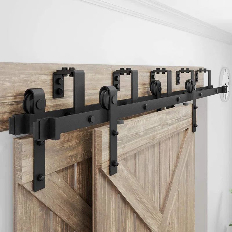 Black Heavy-Duty Double Bypass Barn Door Hardware Kit