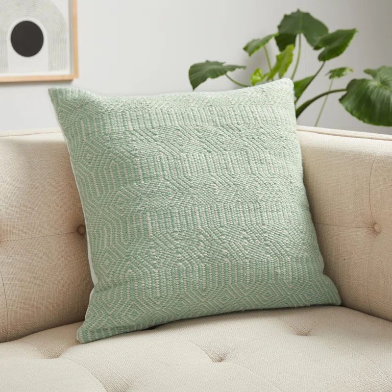 Aqua and Ivory Embroidered Square Pillow Cover 22"