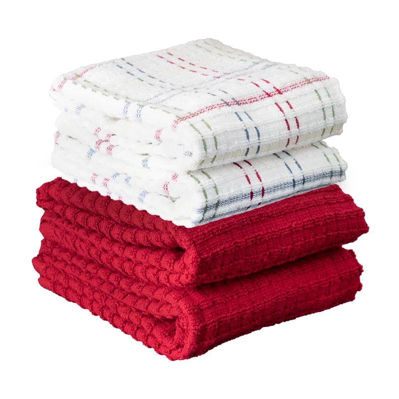 Royale Red and White Cotton Kitchen Towel Set, 4-Pack