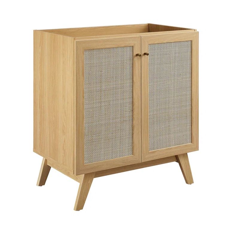 Soma 30" Oak Bathroom Vanity Cabinet with Rattan Weave Doors