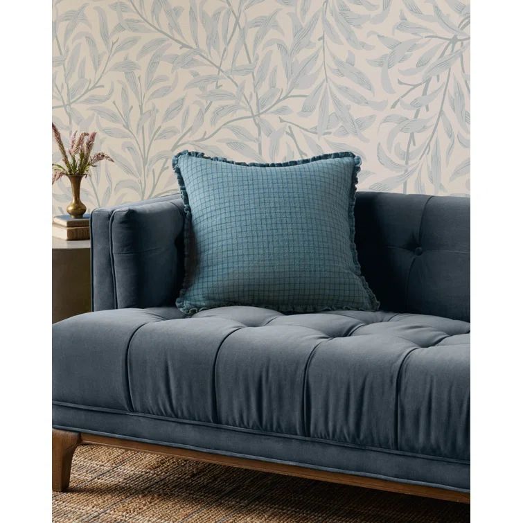 Ocean Blue Cotton Gridded 18" Square Pillow Cover