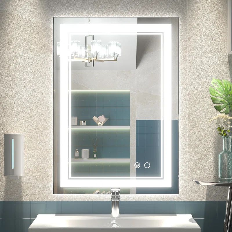 Rectangular Frameless LED Bathroom Mirror with Anti-Fog and Dimmable Lights