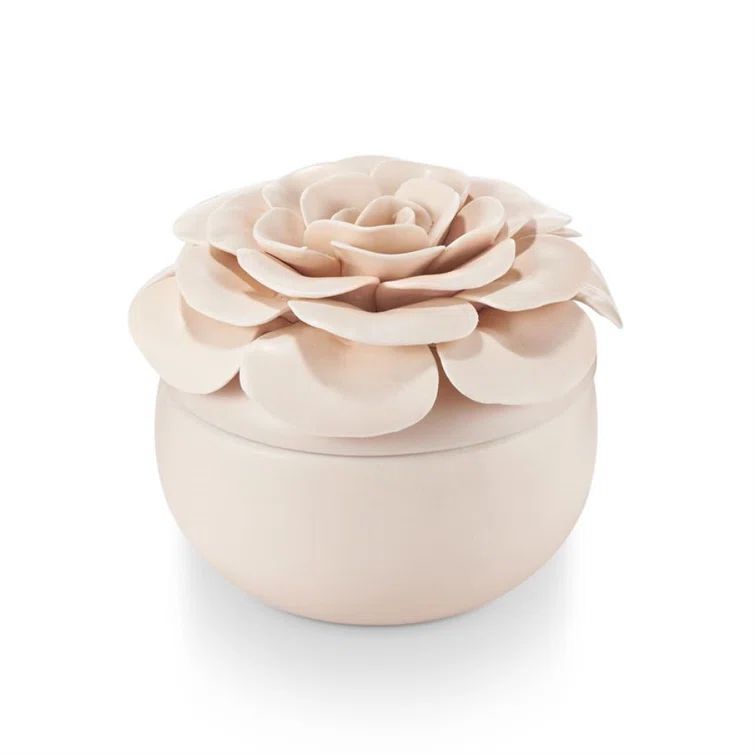 Pink Ceramic Flower Soy Candle with Coconut Mango Scent
