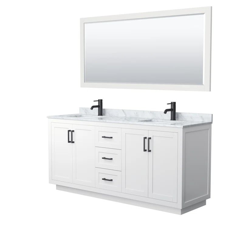 Miranda 72" White Double Vanity with Marble Top and Mirror