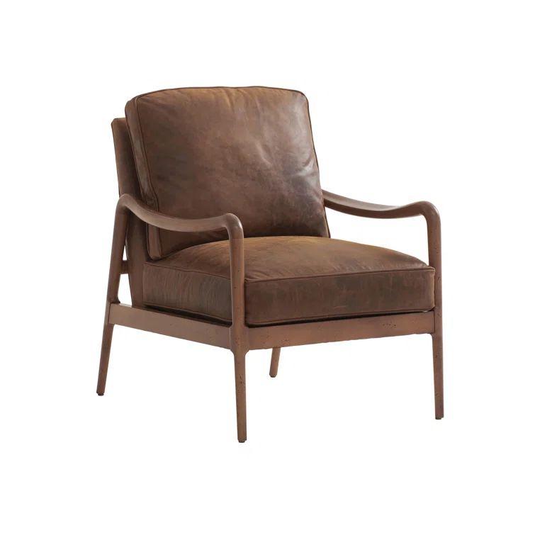 Handcrafted Brown Leather Armchair with Metal Frame