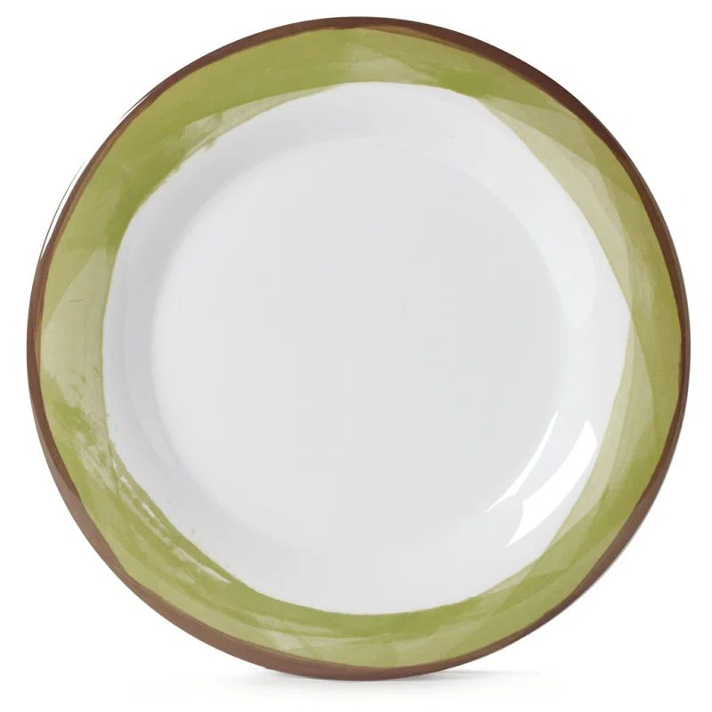 10.5'' Green and White Melamine Chip-Resistant Dinner Plate Set