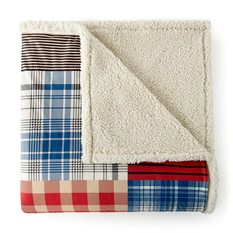 Twin Berry Patch Plaid Fleece Sherpa Reversible Blanket