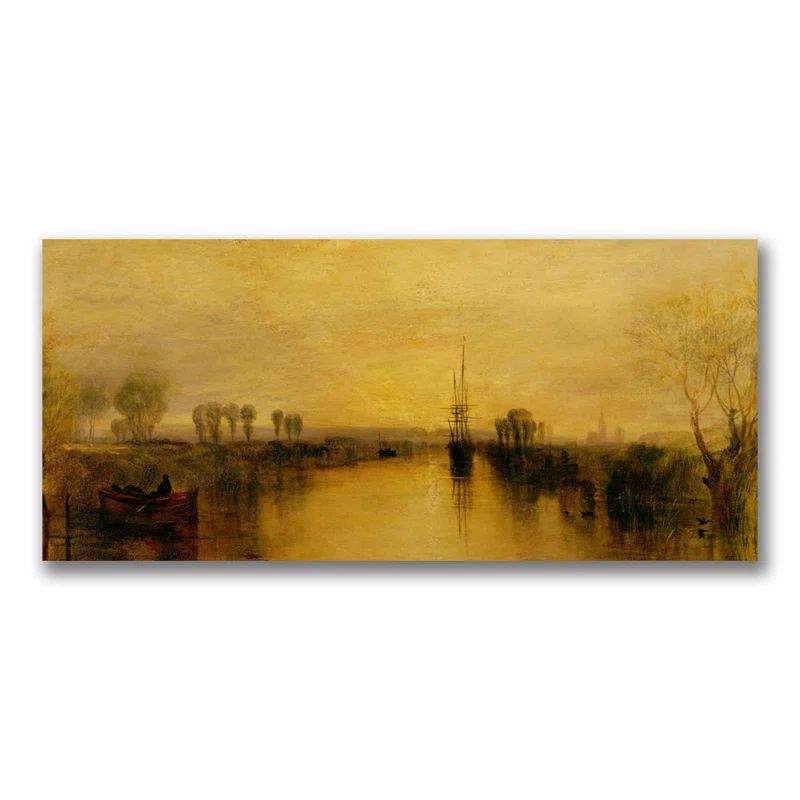 Golden Sunset Canal Scene Wrapped Canvas Art