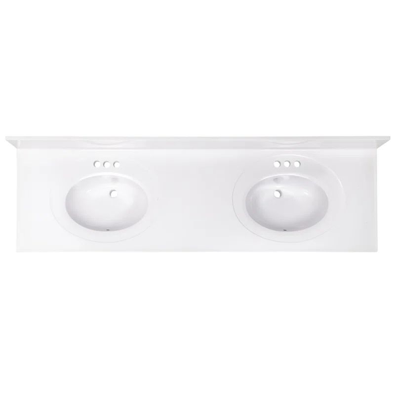 Solid White 73-Inch Cultured Marble Double Bowl Vanity Top