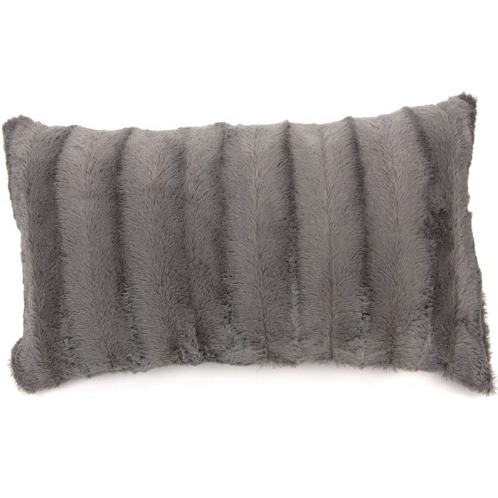 Gray Faux Fur Decorative Throw Pillow Cover, 12" x 20"