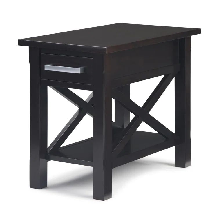 Hickory Brown Wood and Metal Narrow Side Table with Storage