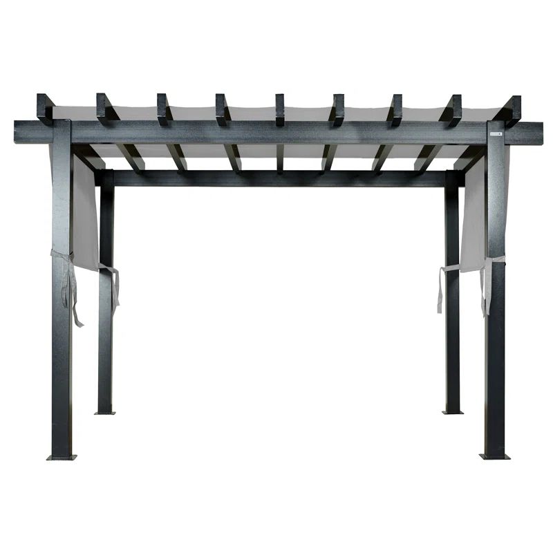 Gray Metal Pergola with Fabric Canopy, 10 ft. x 13 ft.