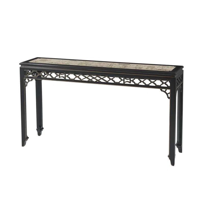 Ebonized Poplar Console Table with Chinoiserie Painted Garden and Gilt Details