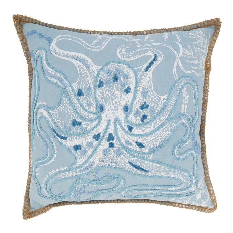 Blue Cotton Octopus Design 20'' Throw Pillow Cover
