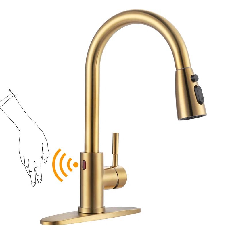 Gold Stainless Steel Touchless Pull-Down Kitchen Faucet with Spray