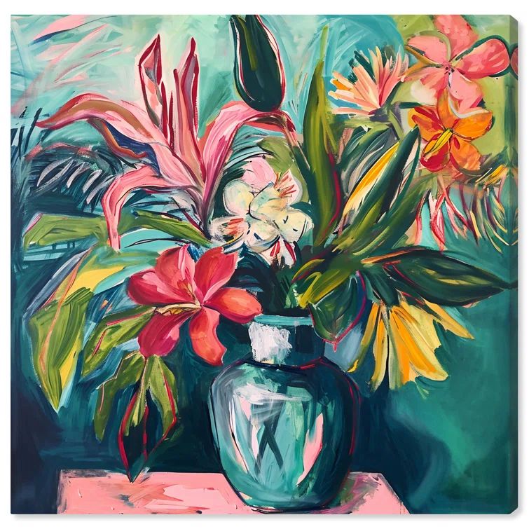 Vibrant Tropical Flowers in Vase Canvas Wall Art, 16" x 16"