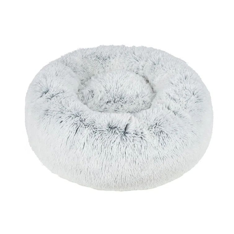 Light Warm Gray Medium Round Faux Fur Dog Bed