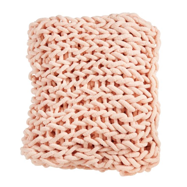 Pink Chunky Knit Cozy Throw Blanket, 50"x60"