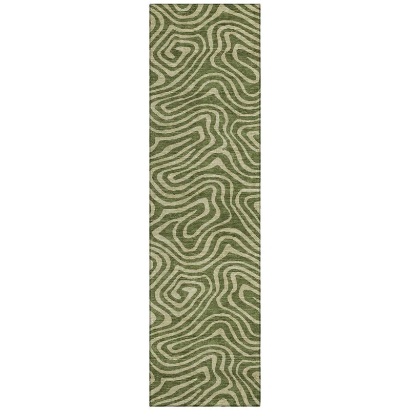 Olive and Beige Flat Woven Synthetic Runner Rug