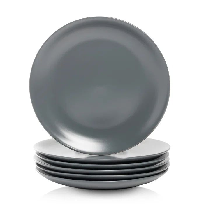 Gray Ceramic 10.5" Round Dinner Plates, Set of 6