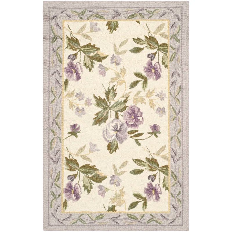 Handmade Ivory Floral Wool Rectangular Area Rug