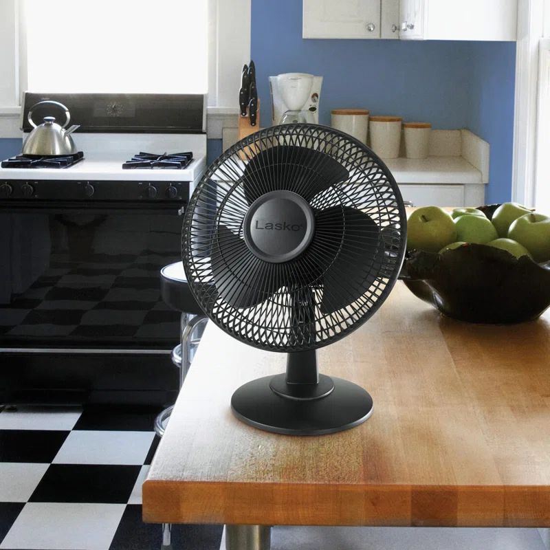 Lasko 12" Black Oscillating Desk Fan with 3 Speeds and Tilt Head