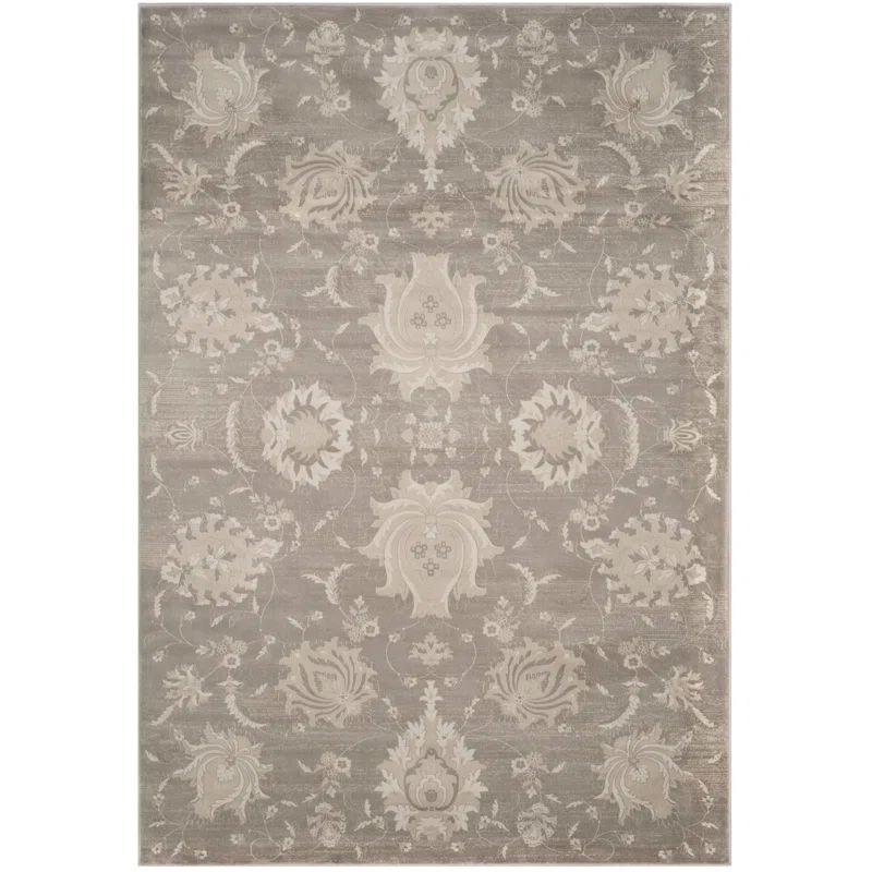 Grey and Ivory Floral Distressed Rectangular Area Rug 6'7" x 9'2"