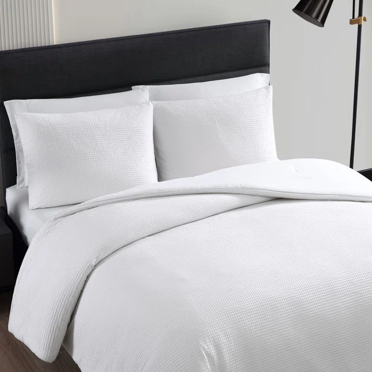 White Cotton Waffle Pique Queen Comforter Set