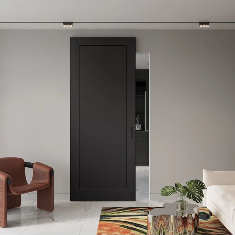 Black Matte Solid Composite Core Sliding Barn Door Kit