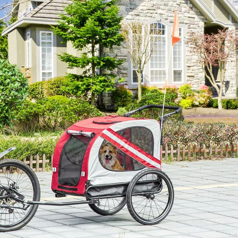Red and Gray 2-in-1 Pet Bike Trailer and Stroller