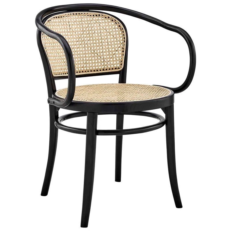Black Elm Wood & Rattan Cane Low Arm Chair
