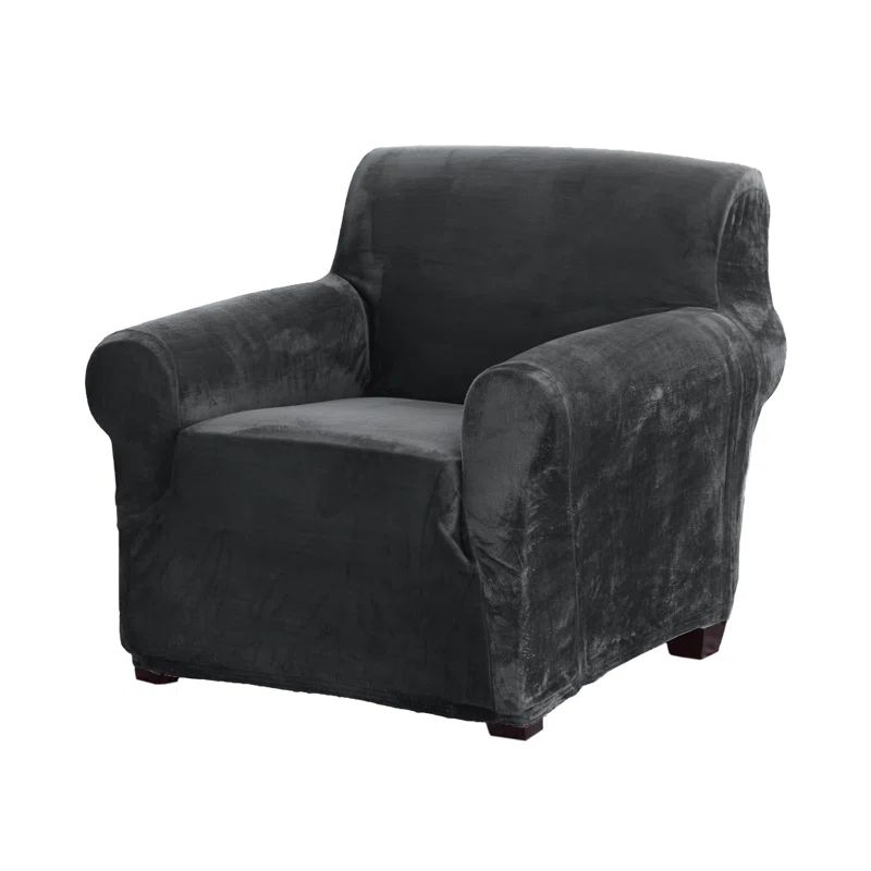 Plush Dark Grey Velvet Stretch Recliner Chair Slipcover