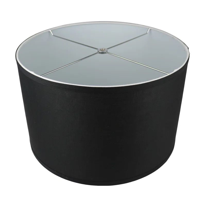 Black Linen Drum Lamp Shade with Nickel Fitter, 16-inch
