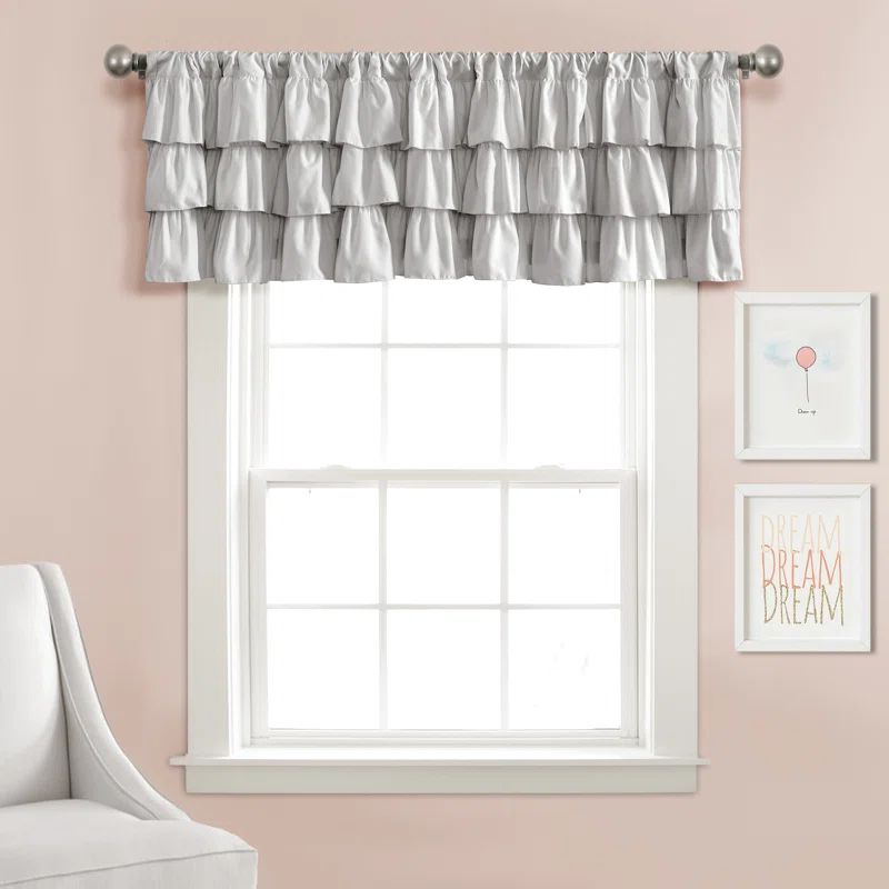 Gray Ruffled Polyester Rod Pocket Window Valance