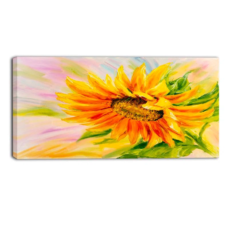 Vibrant Yellow Sunflower Oil Painting on Canvas, 32" x 16"