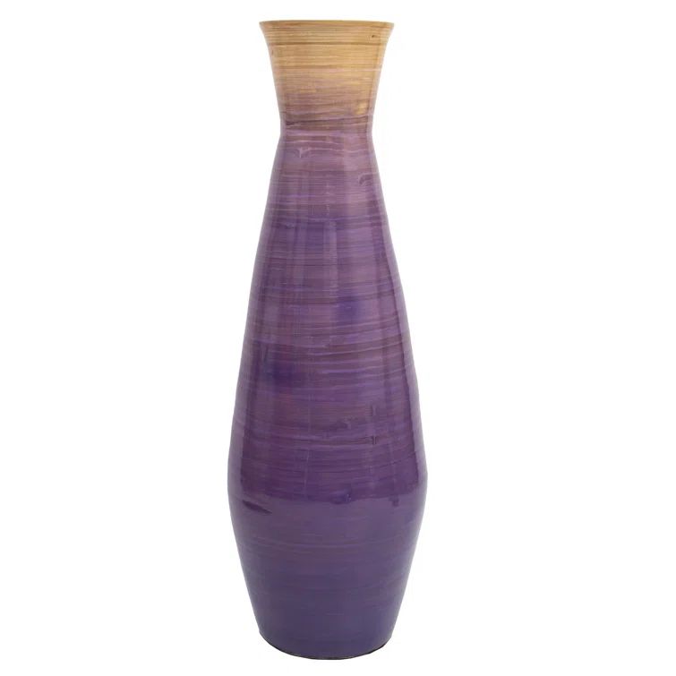 Medium Purple and Natural Wood Decorative Floor Vase