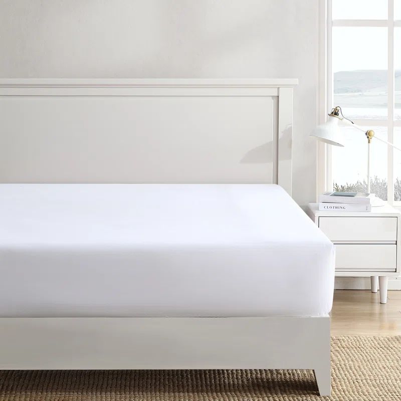 Twin Solid White Cotton Percale Deep Pocket Fitted Sheet