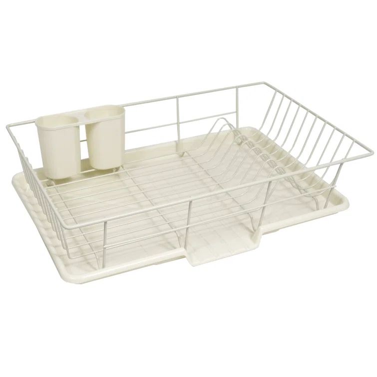 Ivory Metal 3-Piece Dish Drainer with Utensil Cup